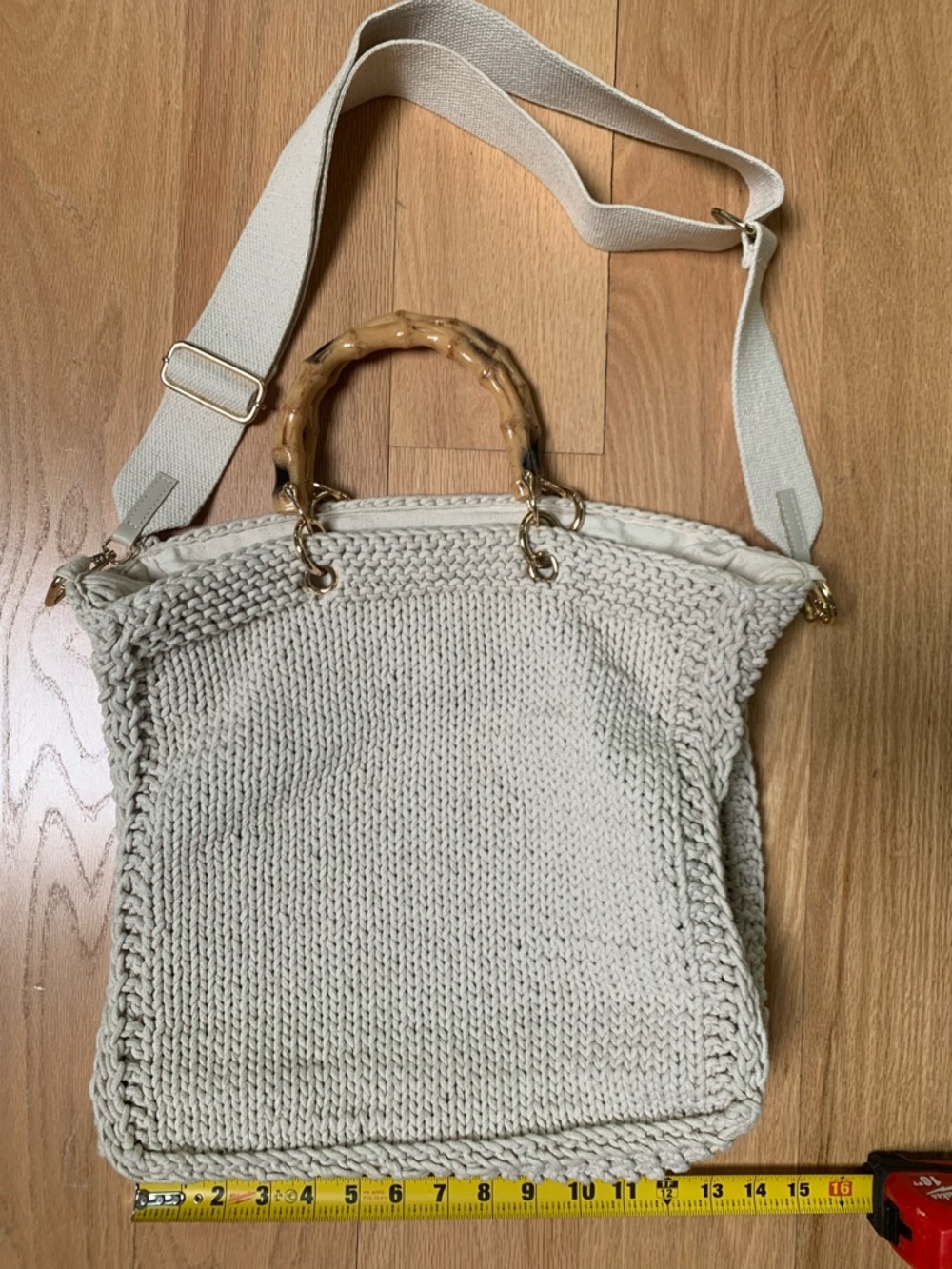 MER SEA Cream Knit Tote with Bamboo Handles